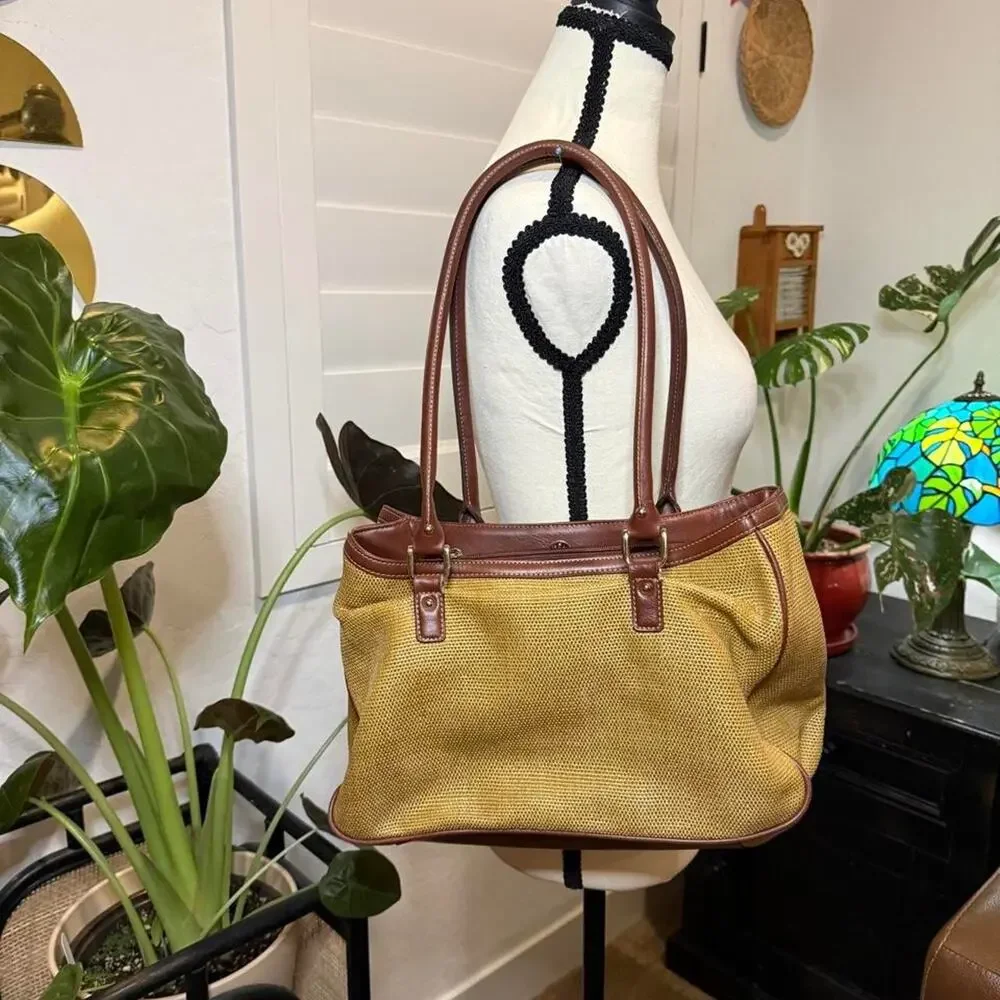 Vintage Y2K Etienne Aigner Woven Jute Shoulder Bag Brown Gold Hardware Tote